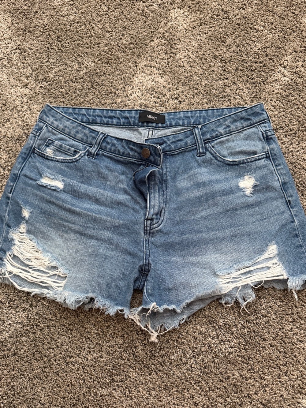 VERVET Light Wash Distressed Denim Cutoff Shorts - Blue